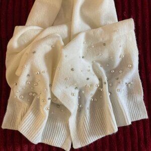 Talbots Winter White Scarf with Pearl & Rhinestone Embellishments | BNWT